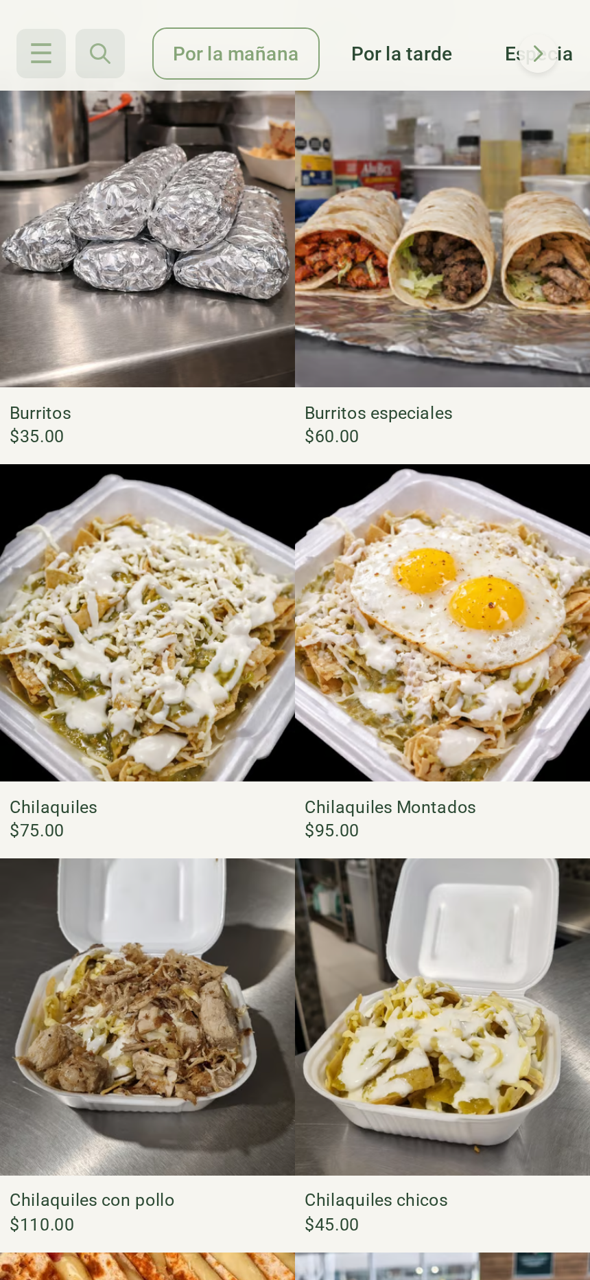 La Cafe — productos por categoría con precios