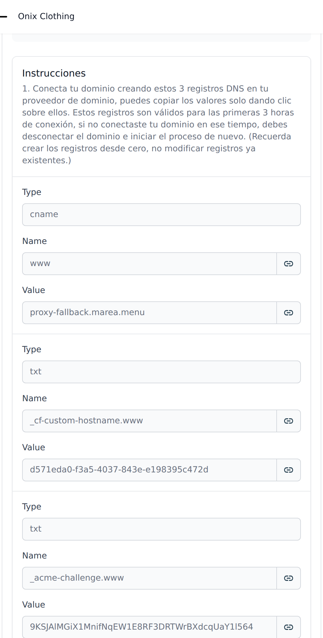 Los 3 registros DNS que Marea te entrega para copiar