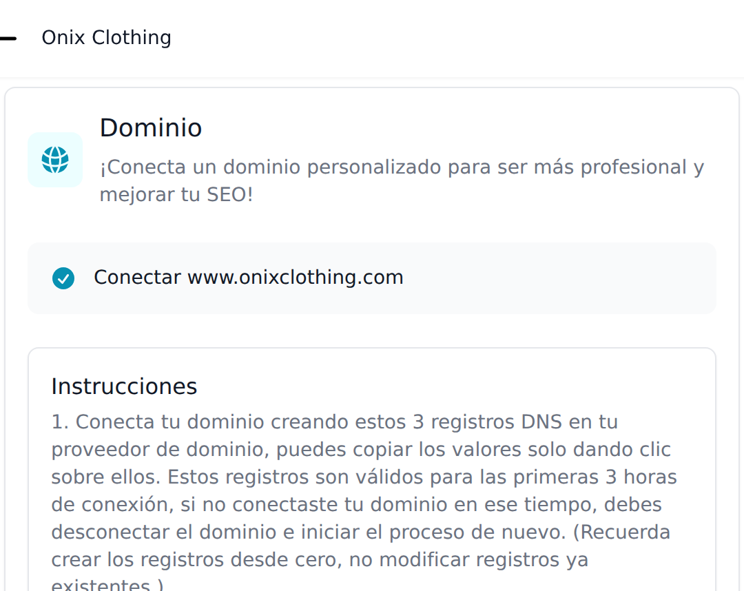 Pantalla de Avanzado → Integraciones → Dominio en el panel de Marea Alcalina
